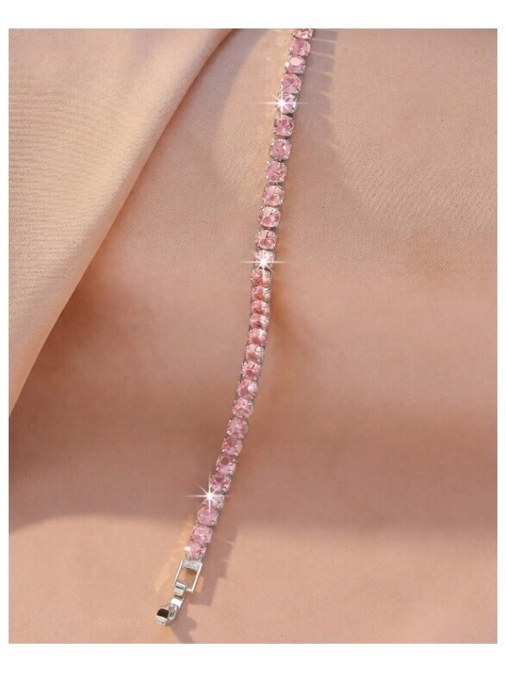 Pink round tennis - Bracelet - Silver - CZs - 4mm 7-8.5"